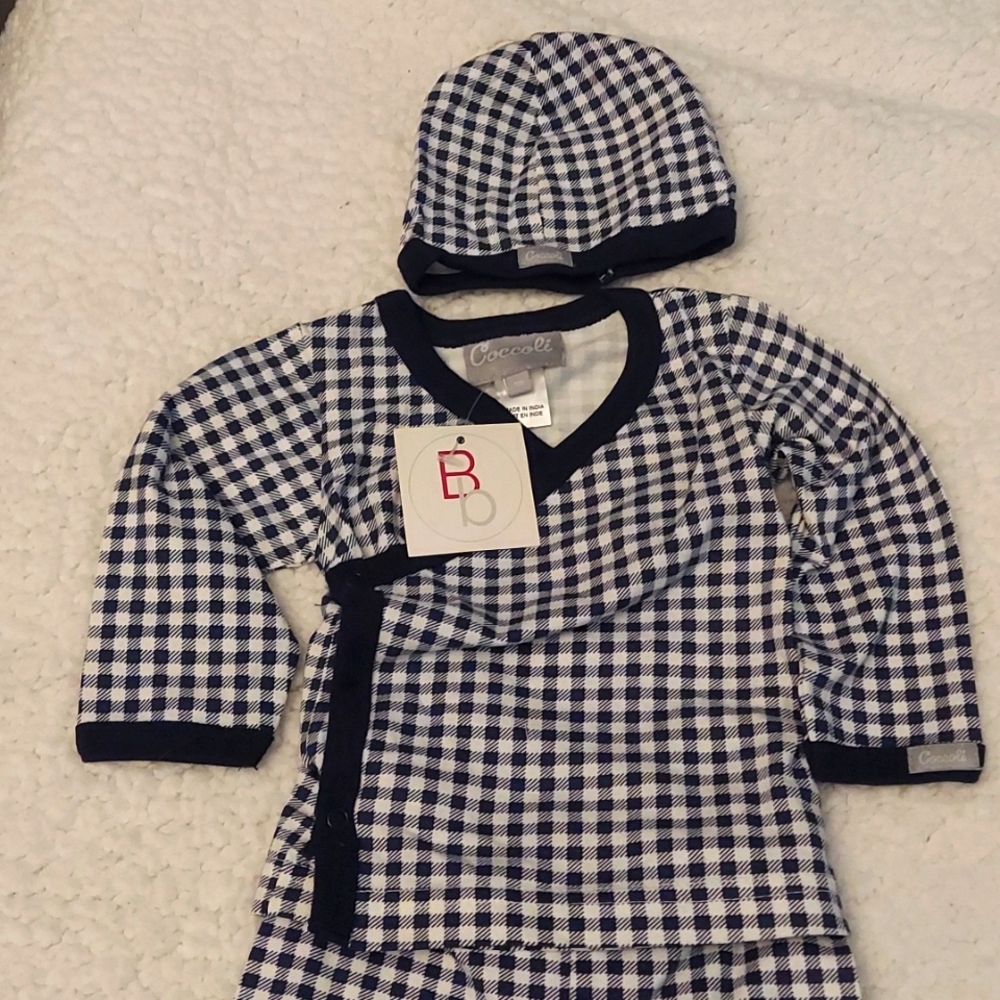 Coccoli 3 pc pants set plaid blue and white
